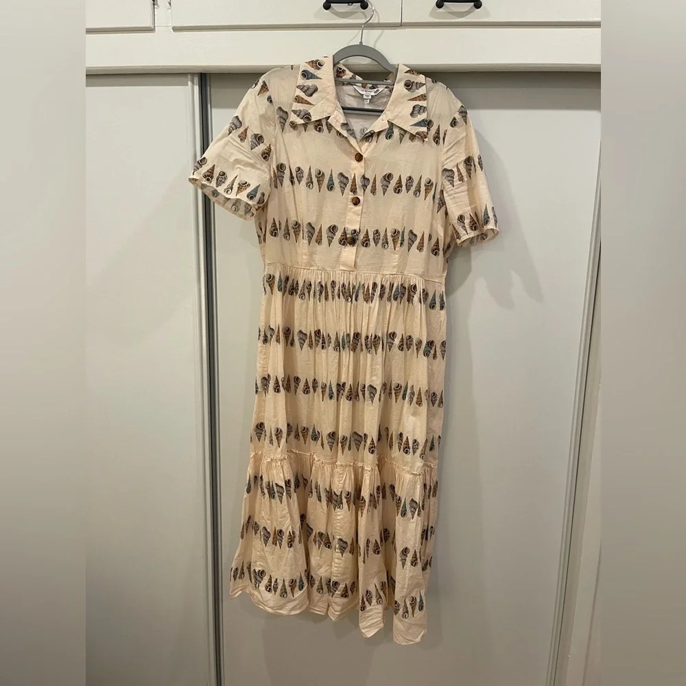 LK Bennett Bella Shell Print Cotton Shirt Dress, Size 12 - Picture 2 of 5